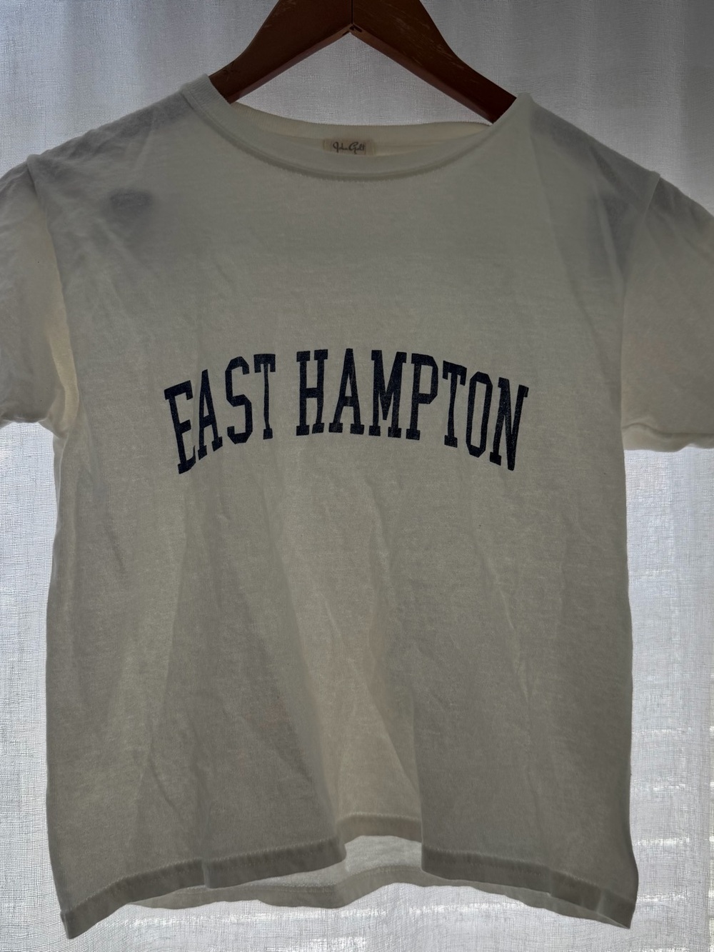 Brandy Melville White Tee with Navy "EAST HAMPTON" Graphic